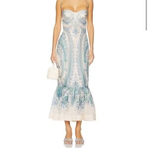 Zimmermann | Illuminate Gown in Turquoise Paisley | Blue and Cream Midi Dress